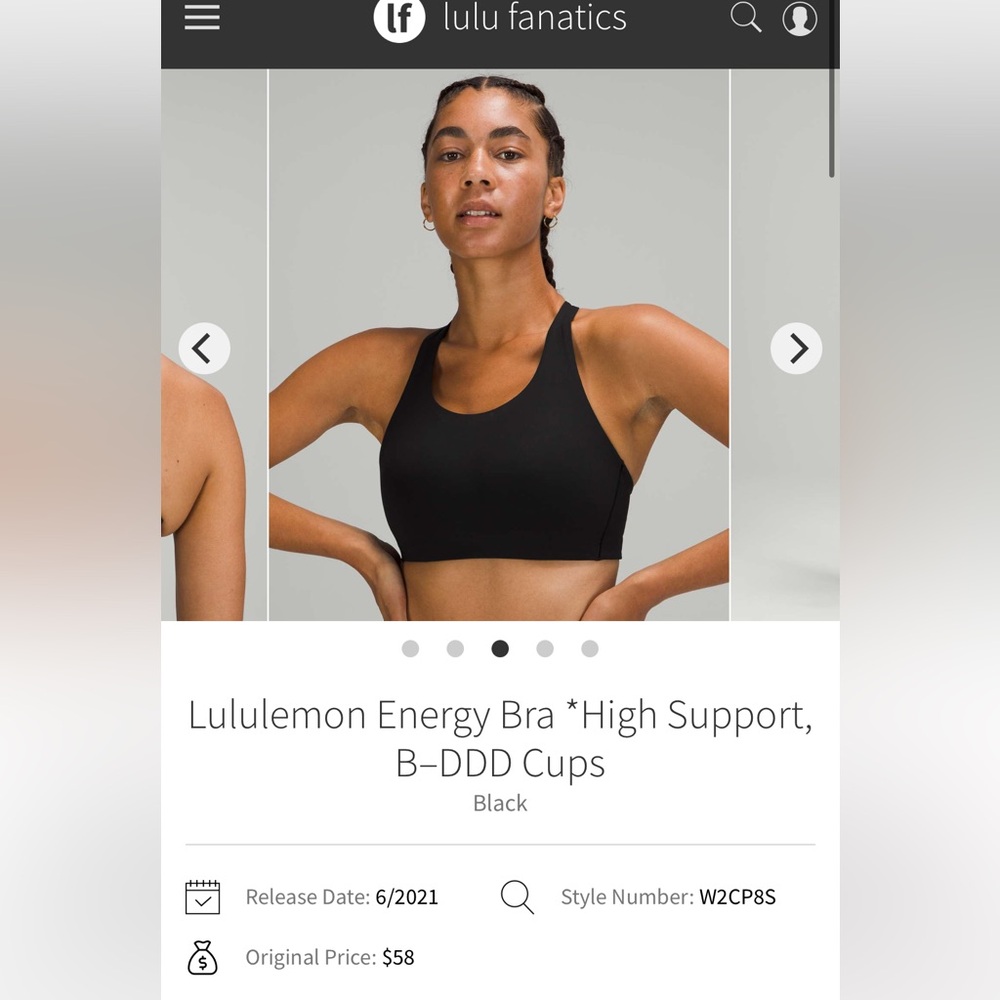 Lululemon Energy Bra *High Support, B–DDD Cups Black 38DD - Picture 2 of 11